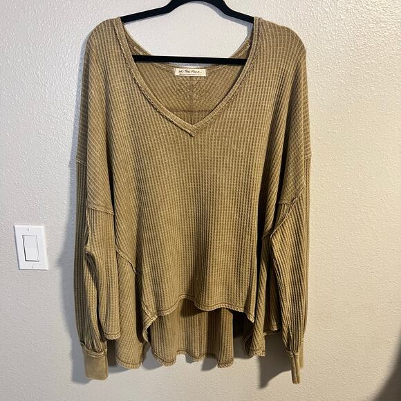We The Free Green Waffle Knit Long Sleeve Top Size Large - Picture 2 of 6